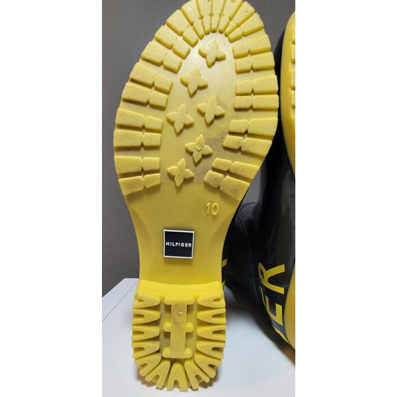 Tommy Hilfiger Desi Logomania Spellout Blue Yellow Women's Rain Boots - Picture 7 of 7